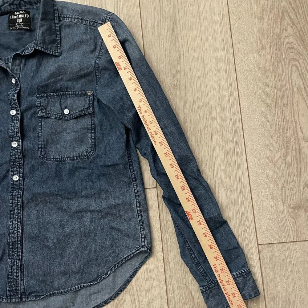 Ecko Unltd Men's Button Up Denim Shirt Slim Fit Blue Size XL - Picture 4 of 9